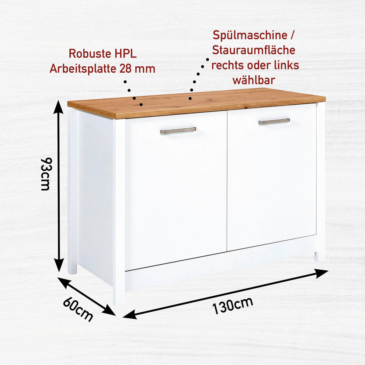 KÜCHENLEERBLOCK   in Weiß, Eiche Artisan  - Silberfarben/Weiß, MODERN, Glas/Holzwerkstoff (430/227/60cm) - home24