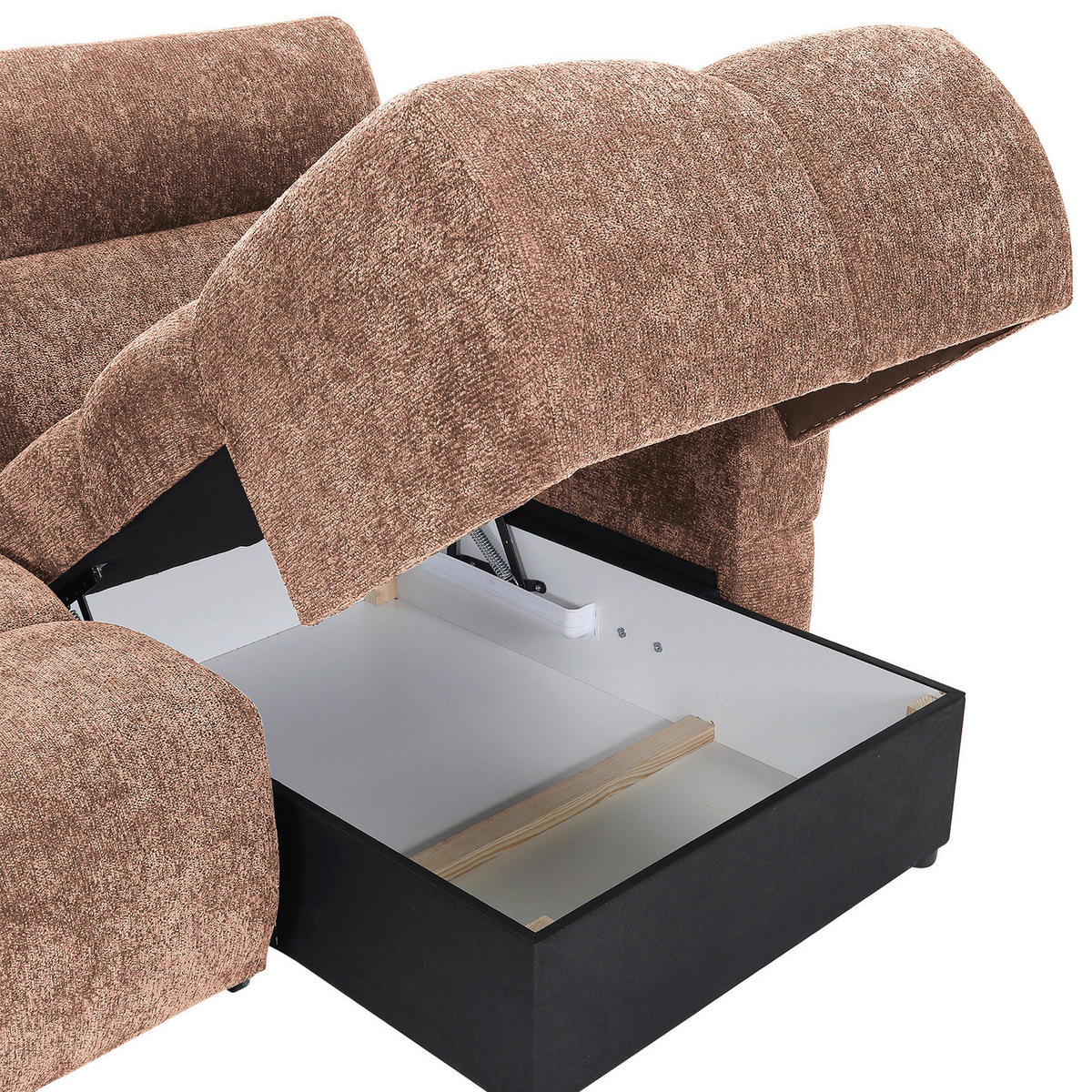 ECKSOFA Altrosa Chenille Bettkasten, Rücken echt, Kopfteilverstellung, Sitztiefenverstellung  - Schwarz/Altrosa, MODERN, Kunststoff/Textil (268/165cm) - Carryhome