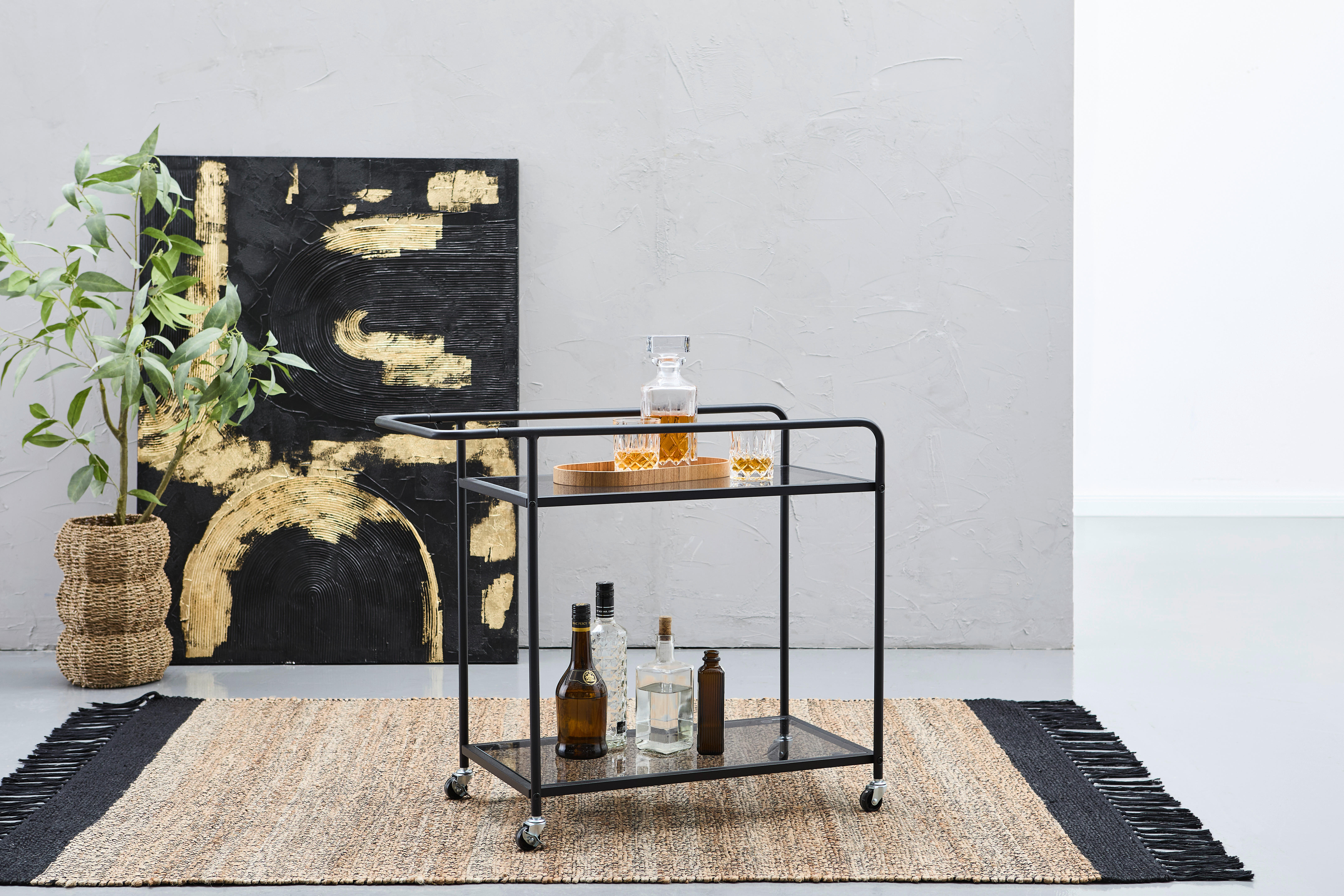 SERVIERWAGEN Schwarz  - Schwarz, Design, Glas/Kunststoff (71/69/38cm) - MID.YOU