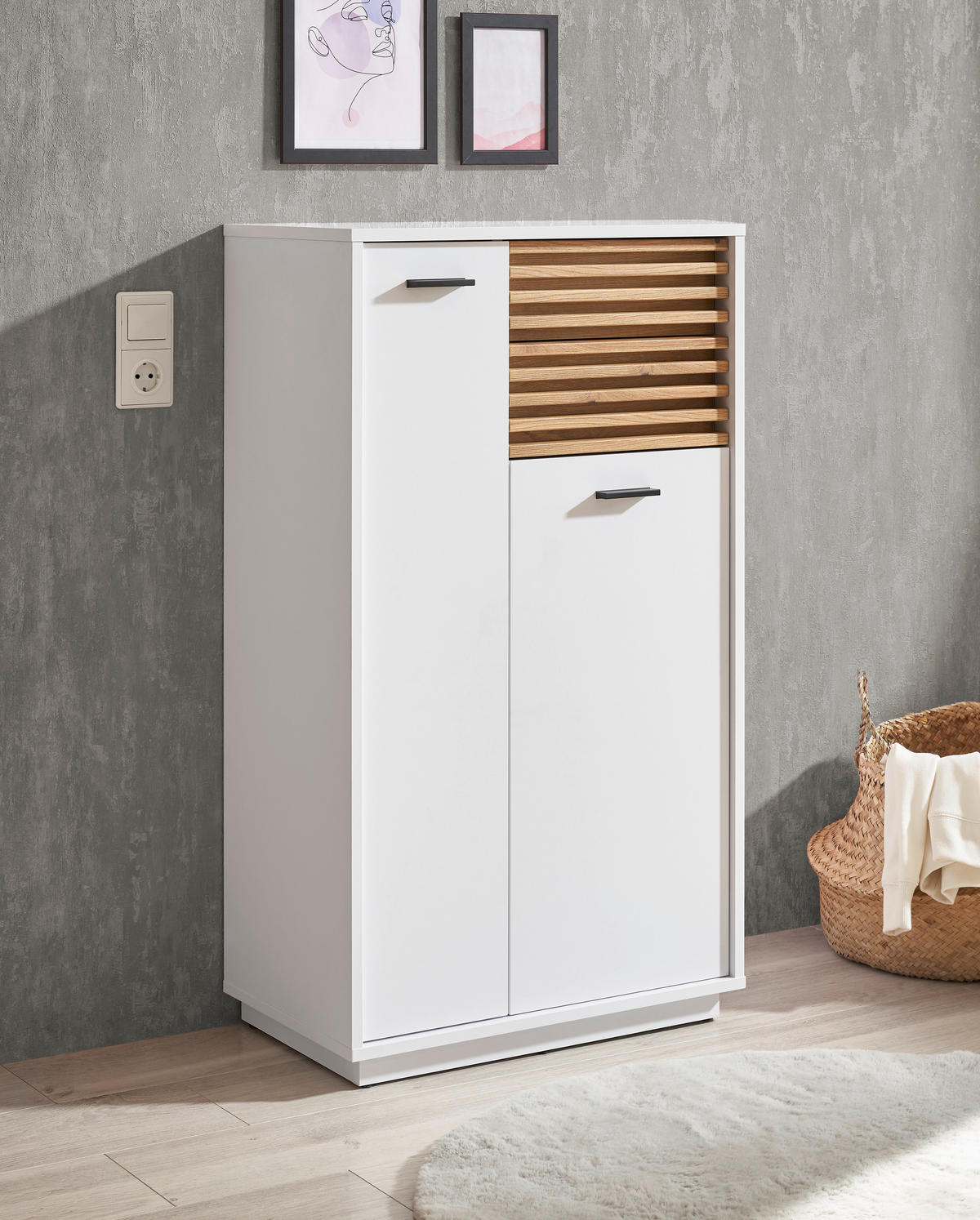 MIDISCHRANK 60/106/35 cm  - Eichefarben/Schwarz, KONVENTIONELL, Holzwerkstoff/Kunststoff (60/106/35cm) - home24