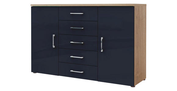 KOMMODE Dunkelblau, Eichefarben - Chromfarben/Eichefarben, Design, Holzwerkstoff/Metall (130/84/39,5cm) - Voleo