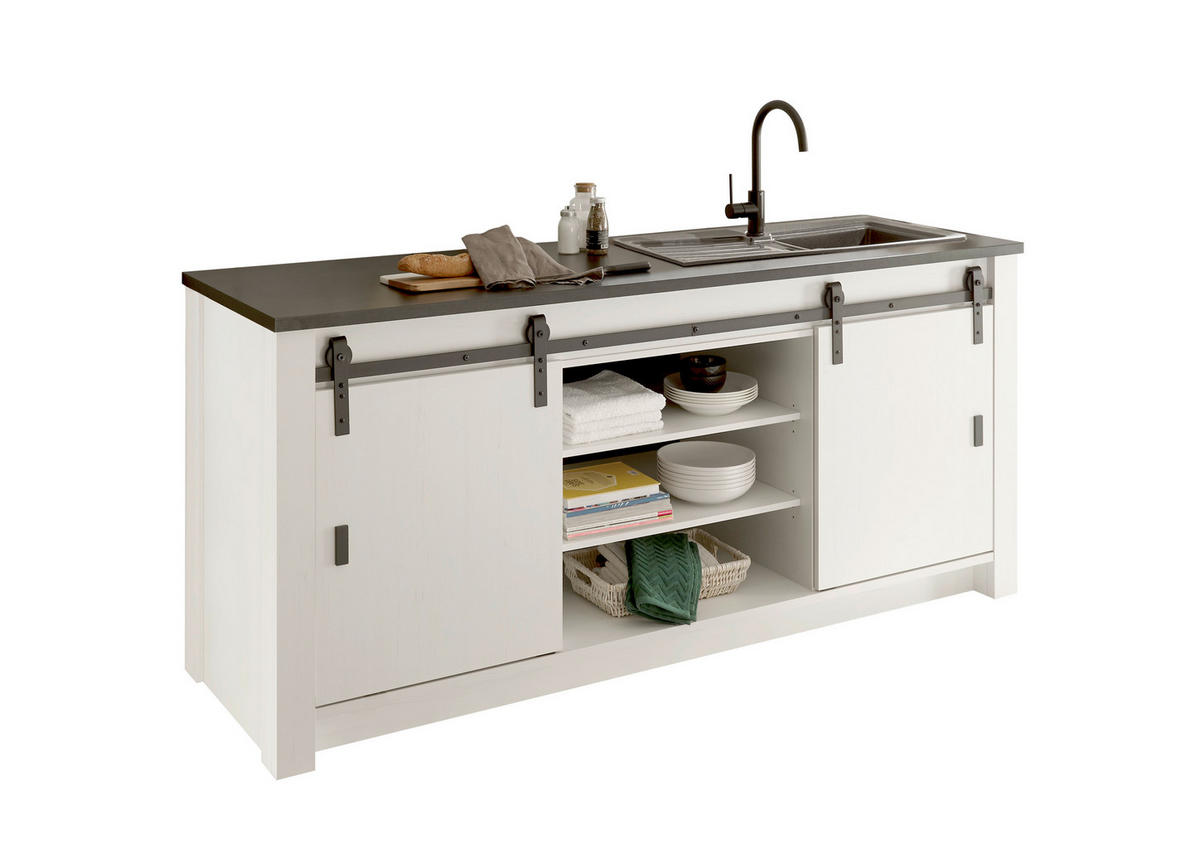 SPÜLENUNTERSCHRANK 201/93/64 cm  in Anthrazit, Weiß  - Anthrazit/Schwarz, Trend, Holzwerkstoff/Metall (201/93/64cm) - MID.YOU