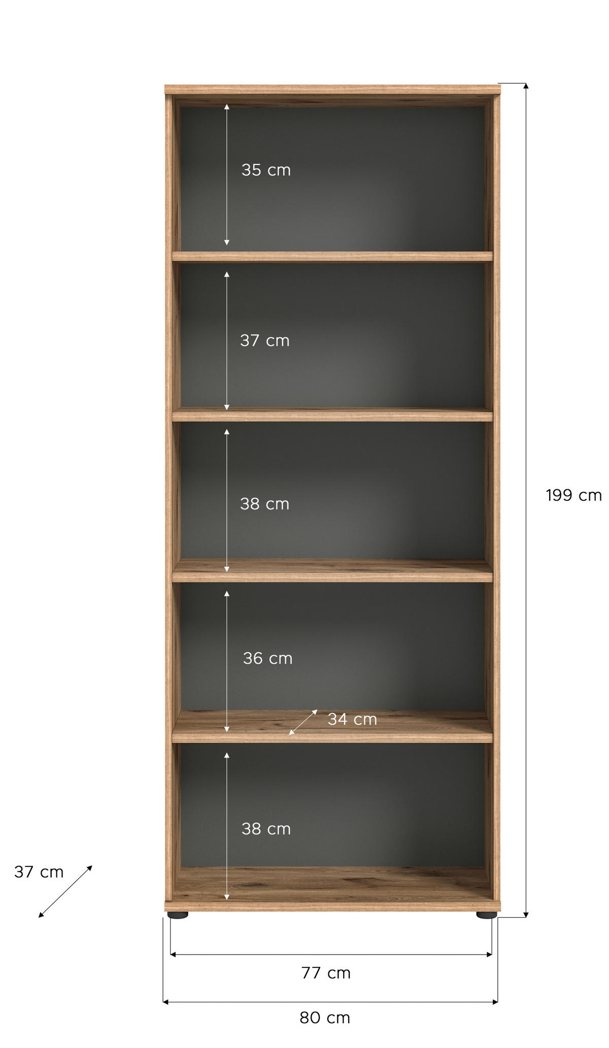 POLICA siva, boje hrasta  drvni materijal  - siva/boje hrasta, drvni materijal (80/199/37cm) - Modern Living