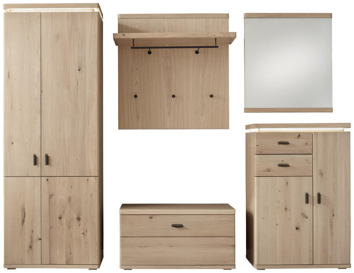 SCHUHSCHRANK Eiche furniert, massiv Eichefarben  - Eichefarben/Schwarz, Natur, Holz/Holzwerkstoff (75/111/37cm) - Linea Natura