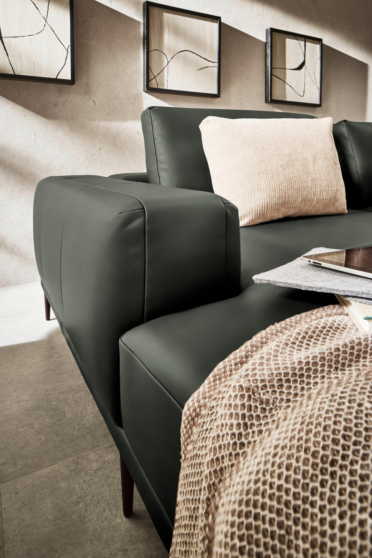 ECKSOFA Echtleder Anthrazit  - Anthrazit/Schwarz, Design, Leder/Metall (201/304cm) - Belluti