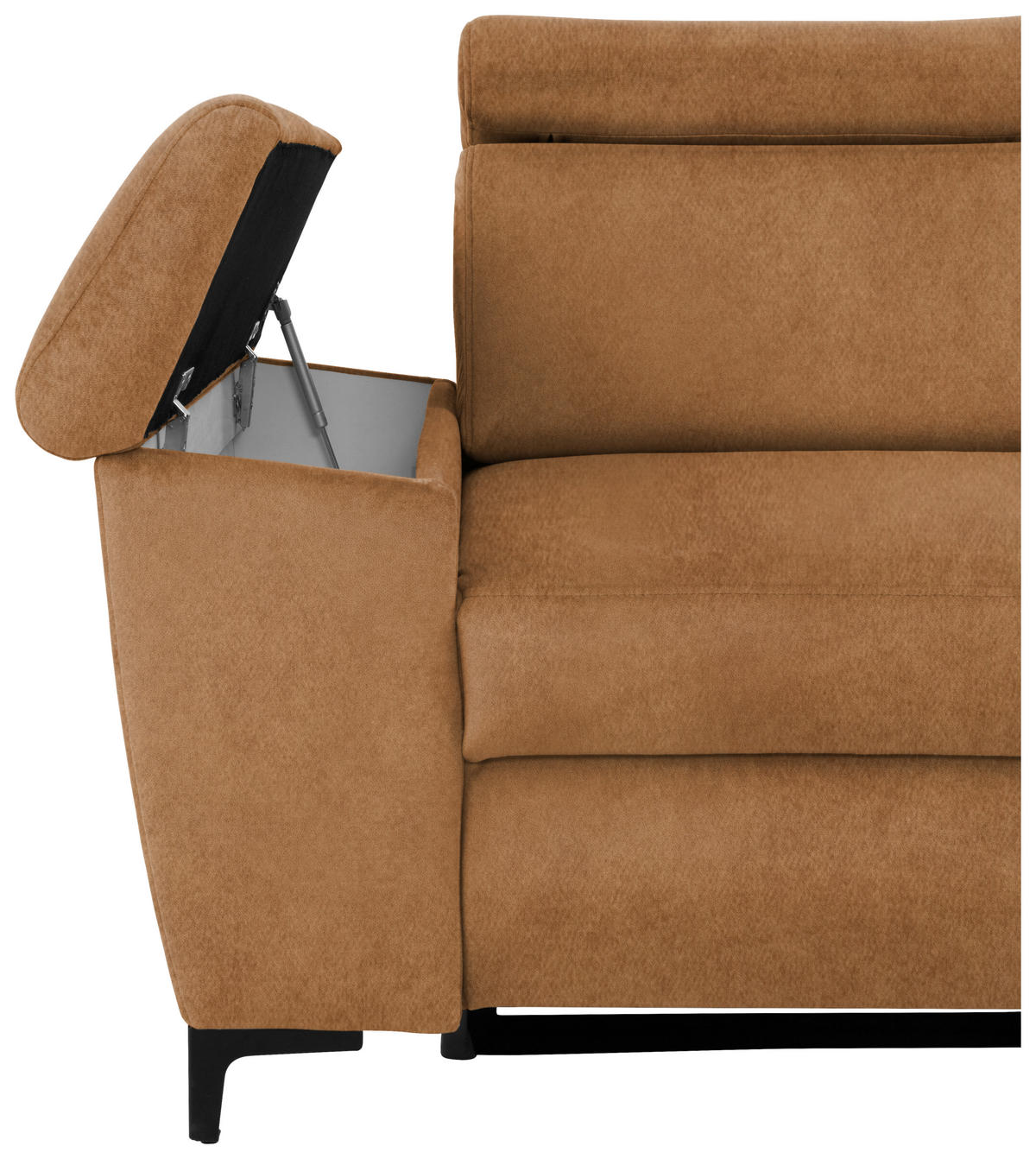 ECKSOFA in Velours Bernsteinfarben  - Bernsteinfarben/Schwarz, Modern, Textil/Metall (258/176cm) - MID.YOU