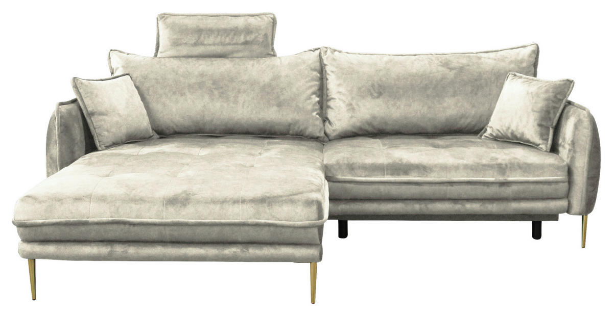ECKSOFA in Velours Creme  196/264 cm  - Goldfarben/Creme, Design, Textil/Metall (196/264cm) - MID.YOU