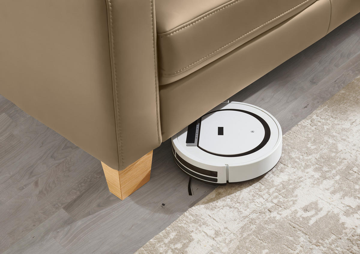 ECKSOFA in Echtleder Greige  257/235 cm  - Eiche Bianco/Greige, KONVENTIONELL, Leder/Holz (257/235cm) - Valdera