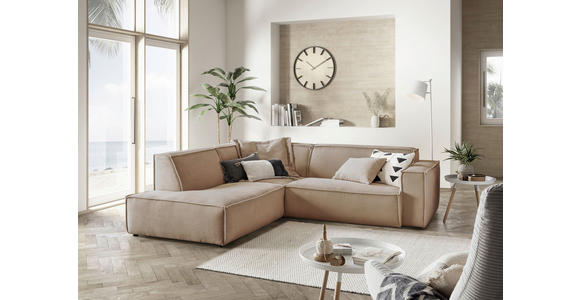 ECKSOFA in Cord Taupe  - Taupe/Schwarz, KONVENTIONELL, Kunststoff/Textil (224/254cm) - Hom`in