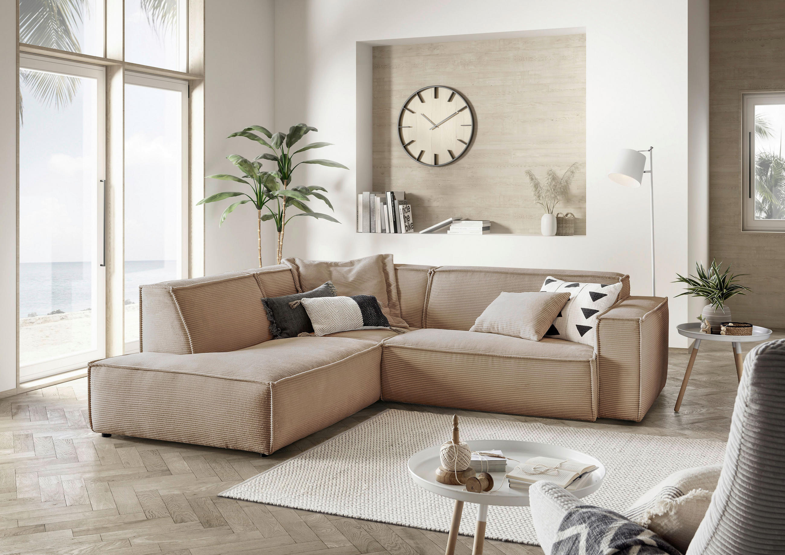 ECKSOFA Taupe Cord - Taupe/Schwarz, KONVENTIONELL, Kunststoff/Textil (224/254cm) - Hom`in