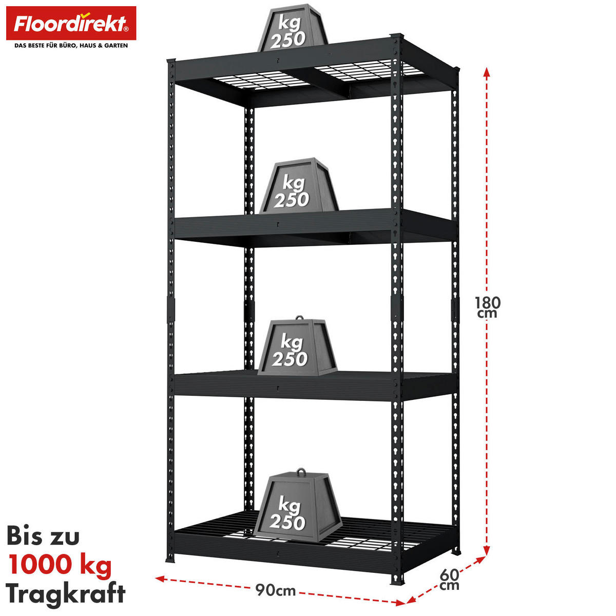 SCHWERLASTREGAL 90/180/60 cm  - Schwarz, Basics, Metall (90/180/60cm) - Floordirekt