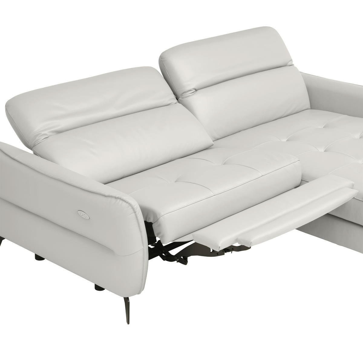 ECKSOFA Creme Echtleder  - Creme/Schwarz, Design, Leder/Metall (246/175cm) - Livetastic