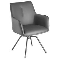 ARMLEHNSTUHL  Sitzfläche 360° drehbar, inklusive Armlehnen, automatische Rückholfunktion  Echtleder  - Schwarz, Design, Leder/Metall (59/87/62cm) - Novel