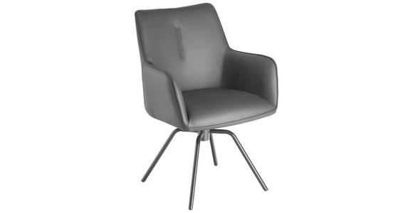 ARMLEHNSTUHL  Sitzfläche 360° drehbar, inklusive Armlehnen, automatische Rückholfunktion  Echtleder  - Schwarz, Design, Leder/Metall (59/87/62cm) - Novel