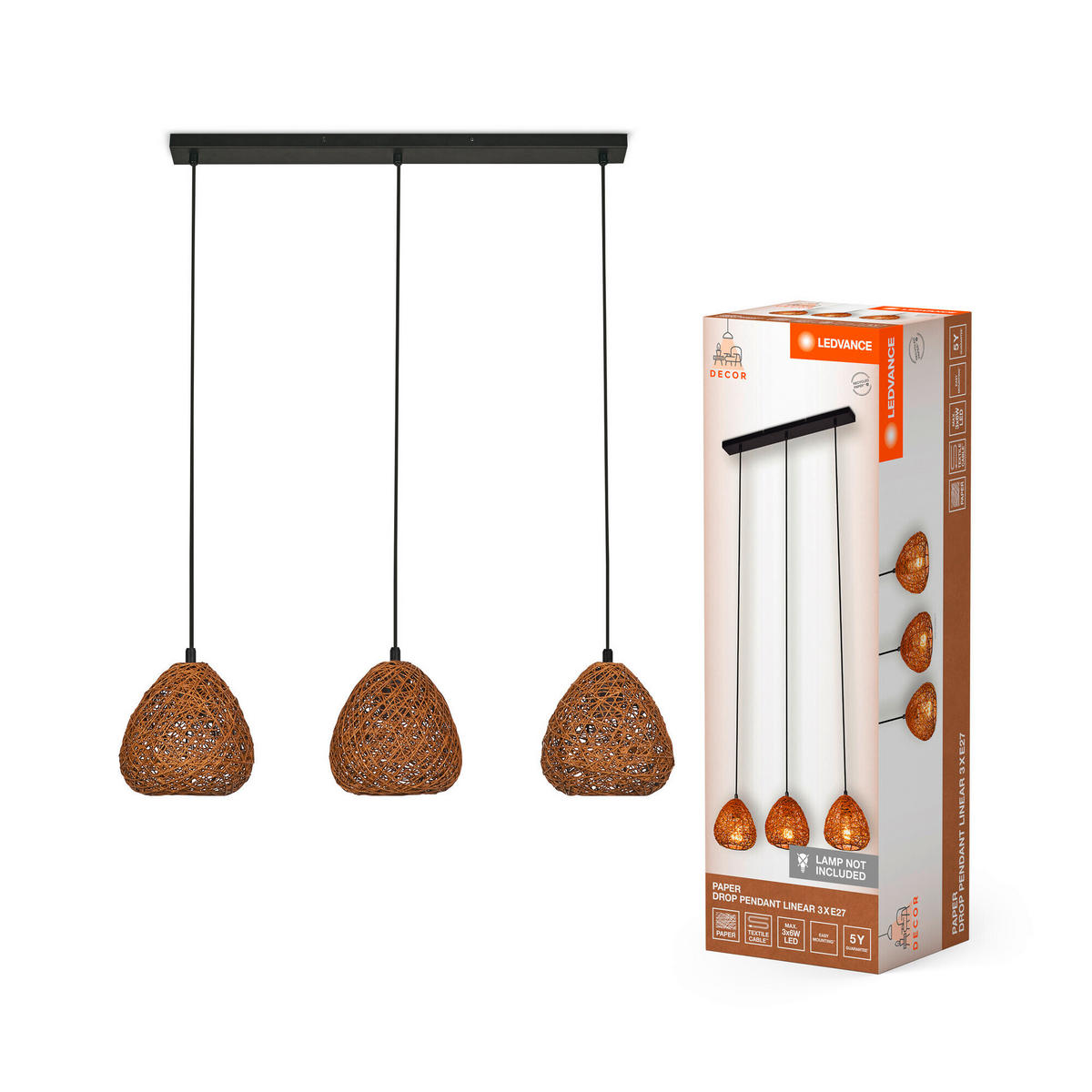 PENDELLEUCHTE 61/16/150 cm   - Beige, Natur, Papier/Metall (61/16/150cm) - Ledvance