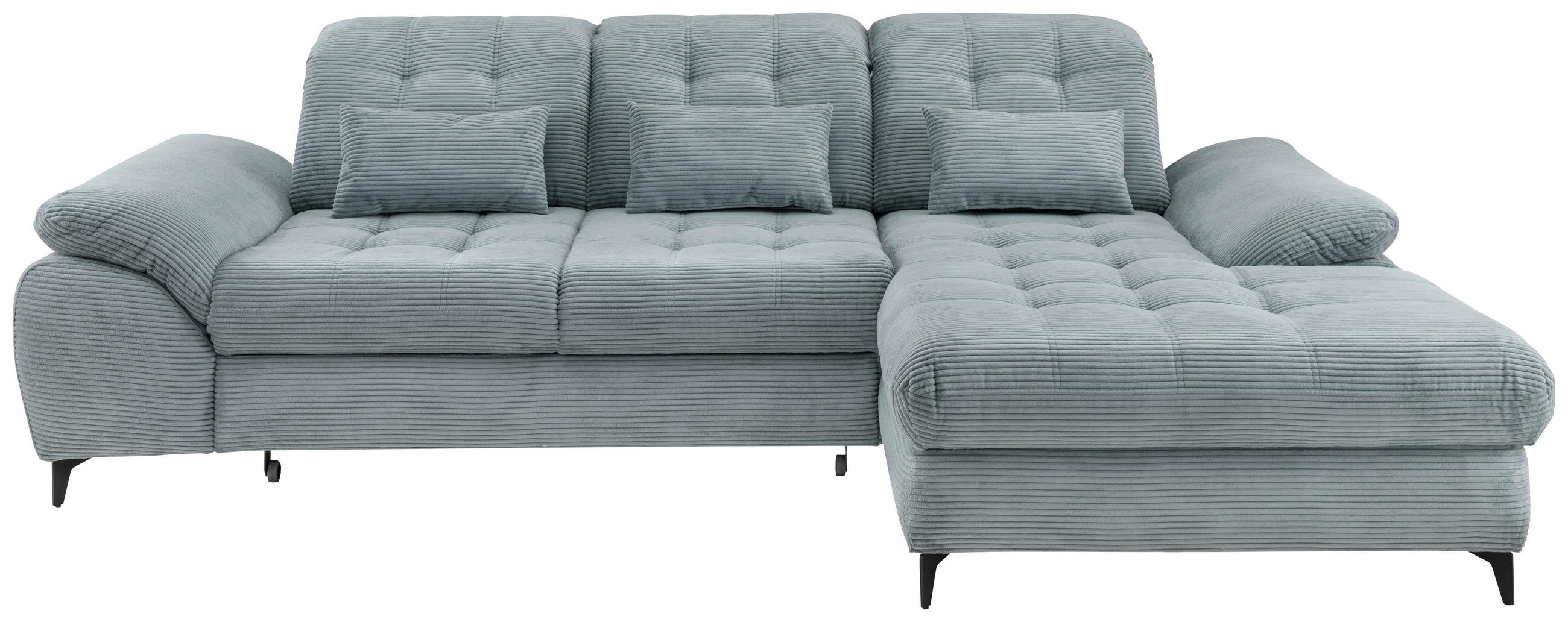 ECKSCHLAFSOFA  mit seitenverkehrt erhältlich, Rücken echt, Armteil links, Armteil rechts Cord Hellblau  - Schwarz/Hellblau, MODERN, Textil/Metall (273/189cm) - Livetastic