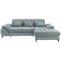 ECKSCHLAFSOFA  mit seitenverkehrt erhältlich, Rücken echt, Armteil links, Armteil rechts Cord Hellblau  - Schwarz/Hellblau, MODERN, Textil/Metall (273/189cm) - Livetastic