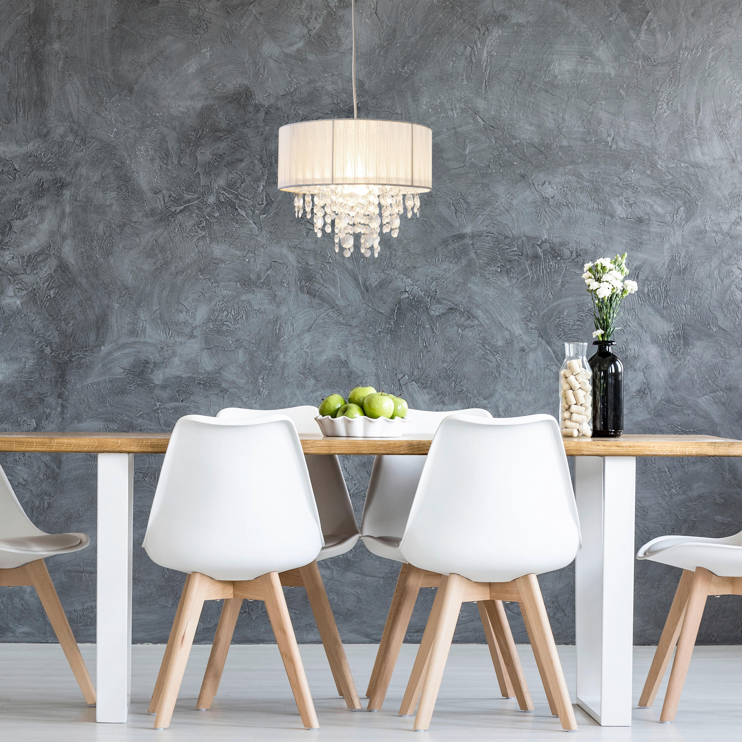 HÄNGELEUCHTE Kristallo 30/23 cm   - Transparent/Weiß, LIFESTYLE, Kunststoff/Textil (30/23cm) - Näve