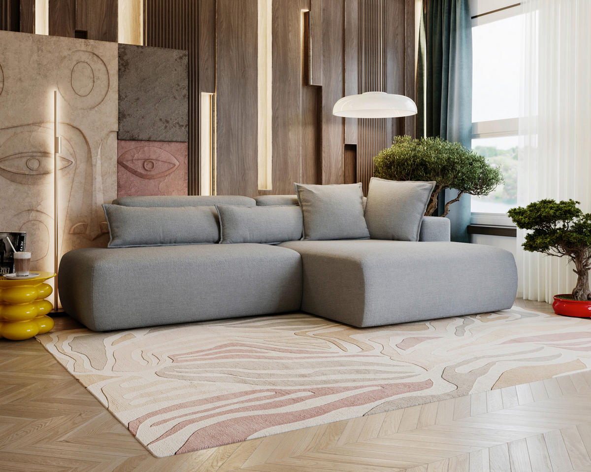 ECKSOFA ARTE in Chenille Grau  - Schwarz/Grau, Design, Kunststoff/Textil (284/160cm) - Livetastic