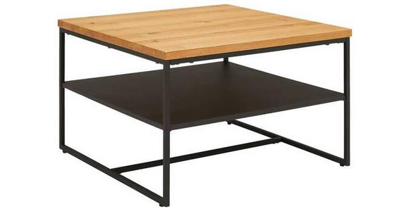 COUCHTISCH Eiche furniert, massiv 70/70/44 cm quadratisch Schwarz, Eichefarben - Eichefarben/Schwarz, Natur, Holz/Holzwerkstoff (70/70/44cm) - Novel