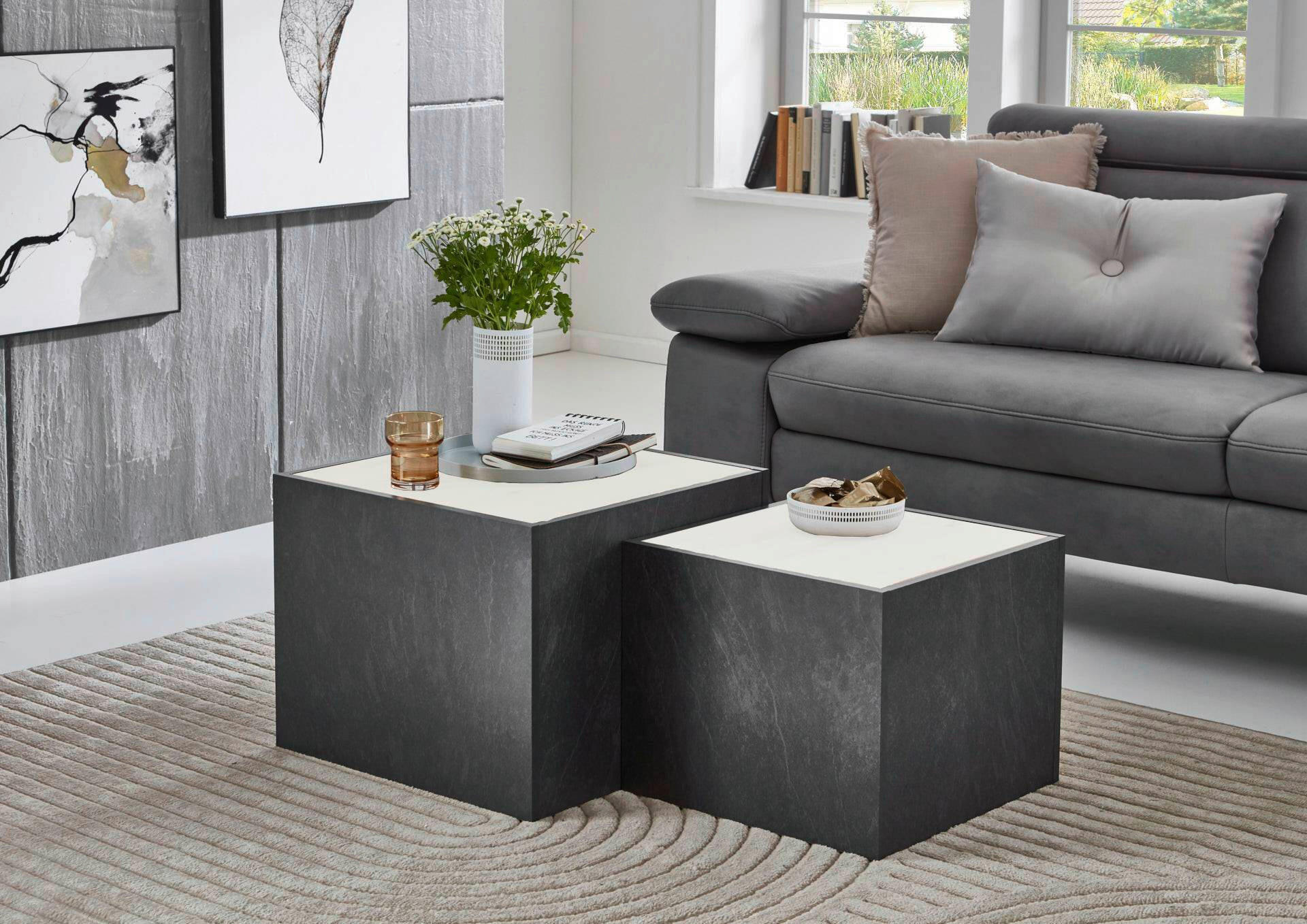 COUCHTISCH quadratisch Weiß, Schieferfarben  - Schieferfarben/Weiß, MODERN, Holzwerkstoff (50 / 43/40 / 35/50 / 43cm) - MID.YOU