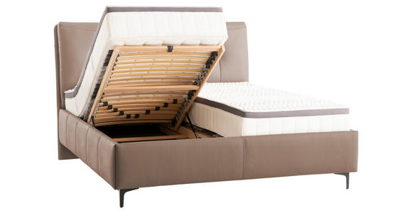 POLSTERBETT 200/200 cm,  in Hellbraun, Matratze, Lattenrost, Bettkasten, Topper, H4 + H4 = sehr fest  - Hellbraun/Schwarz, KONVENTIONELL, Leder/Holz (200/200cm) - Novel