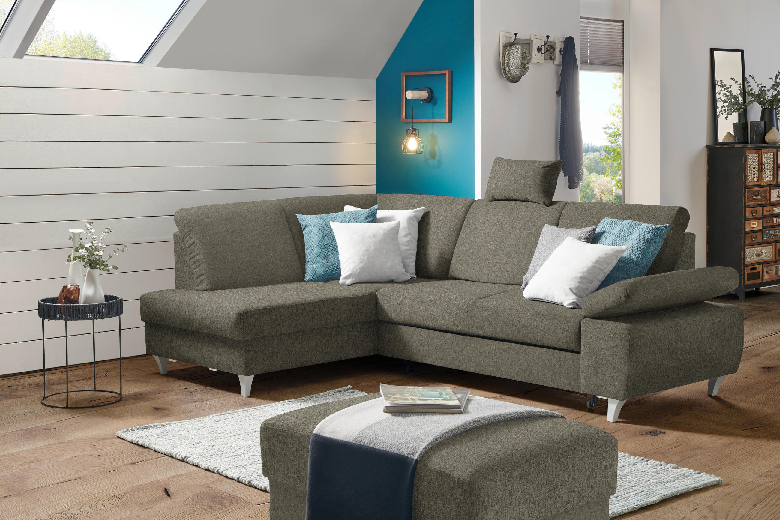 ECKSOFA in Flachgewebe Braun  - Silberfarben/Braun, Konventionell, Holz/Textil (186/255cm) - Cantus
