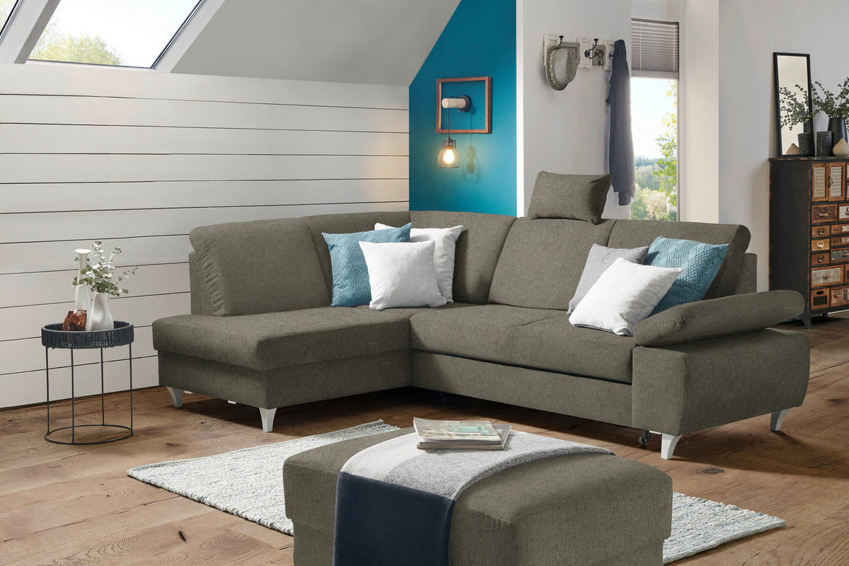 ECKSOFA in Flachgewebe Braun  - Silberfarben/Braun, Konventionell, Holz/Textil (186/255cm) - Cantus