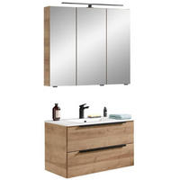 BADEZIMMER 3-teilig  in 81 cm  - Eichefarben/Schwarz, Natur, Glas/Keramik (81cm) - Sadena