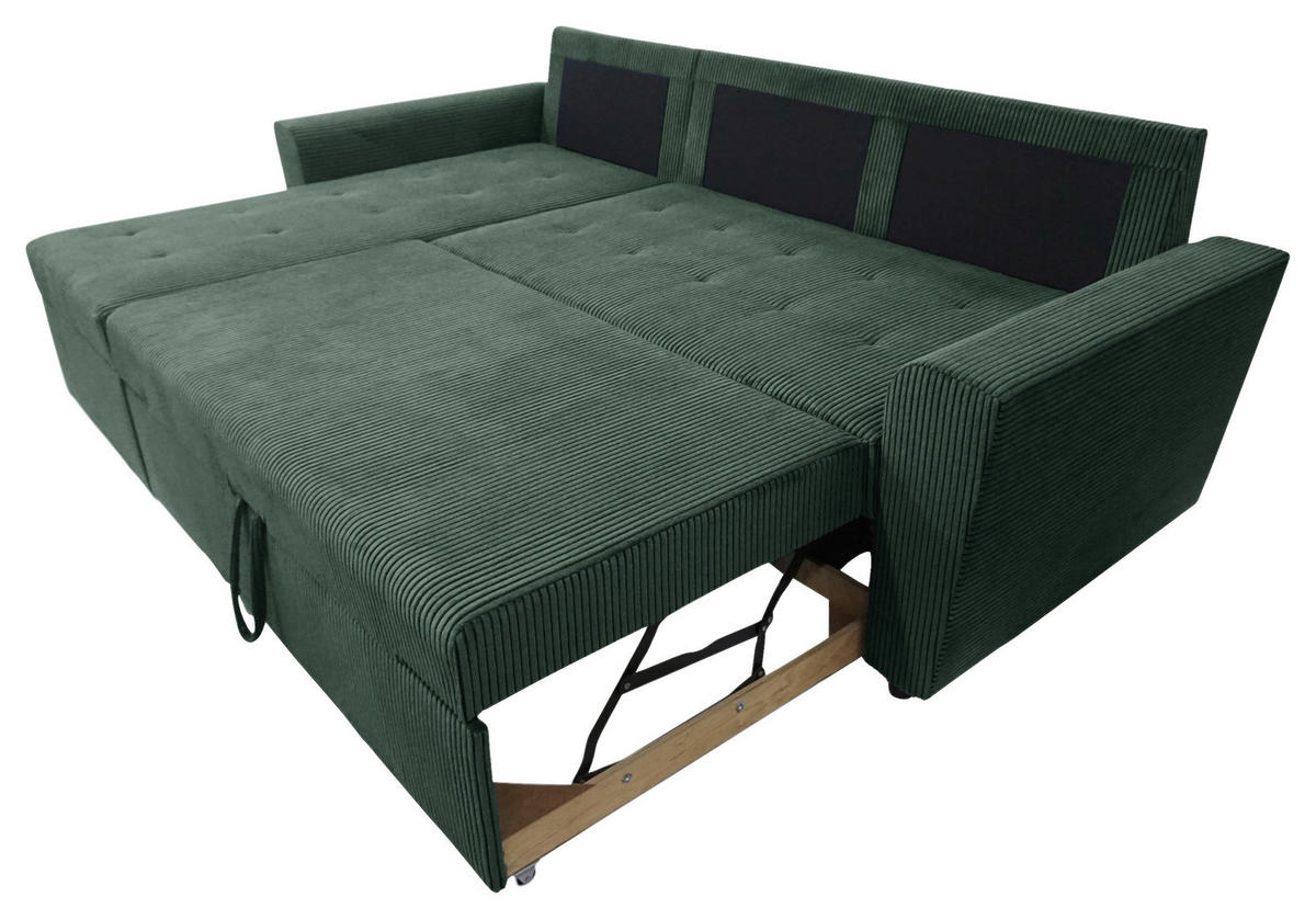 ECKSOFA TERMOLI in Cord Dunkelgrün  155/231 cm  - Dunkelgrün/Schwarz, Design, Kunststoff/Textil (155/231cm) - MID.YOU