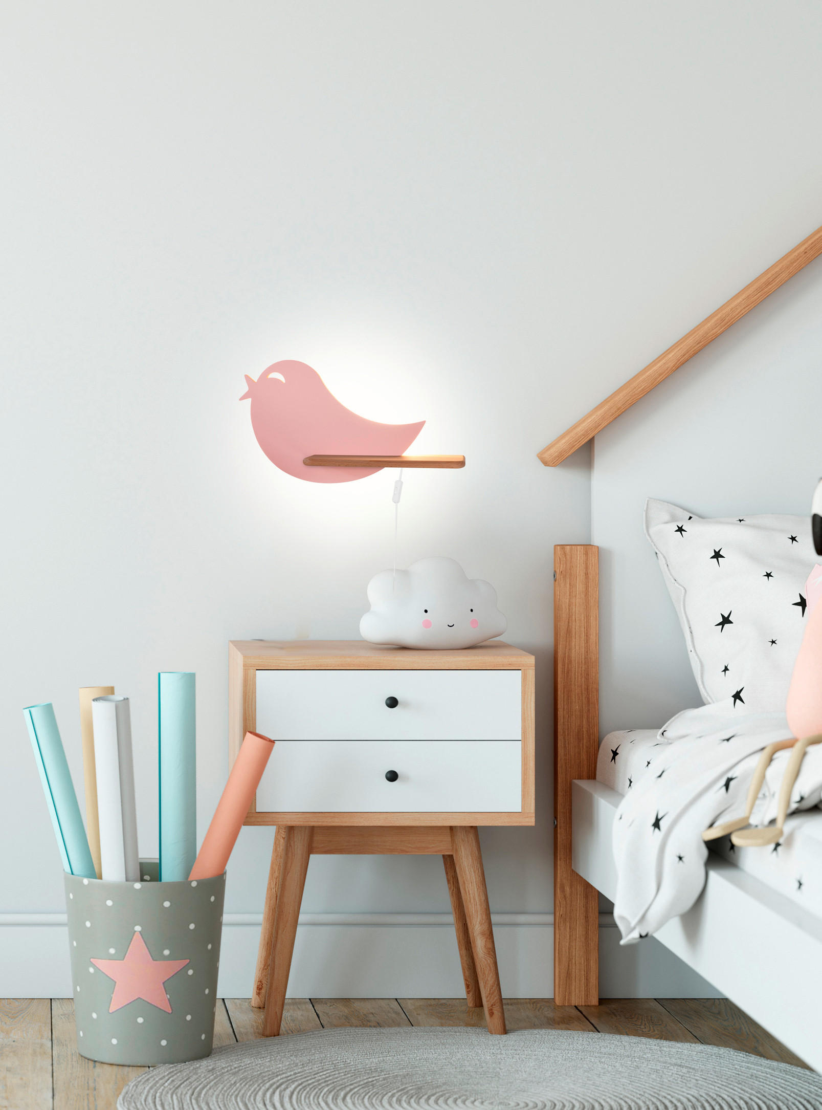 VÄGGLAMPA FÖR BARN Bird 40/12/21.5 cm   - pink, Basics, metall/trämaterial (40/12/21.5cm)