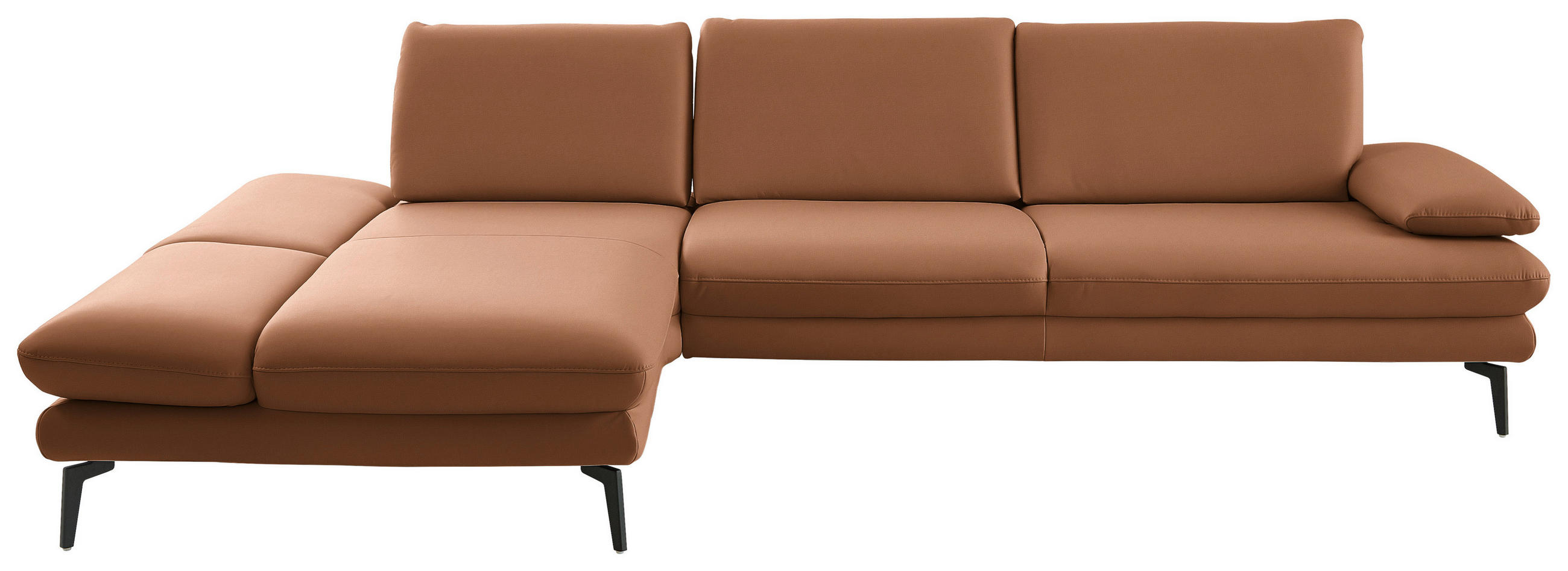 ECKSOFA in Echtleder Hellbraun  - Hellbraun/Schwarz, Design, Leder/Metall (195/308cm) - Dieter Knoll