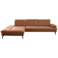 ECKSOFA in Echtleder Hellbraun  - Hellbraun/Schwarz, Design, Leder/Metall (195/308cm) - Dieter Knoll