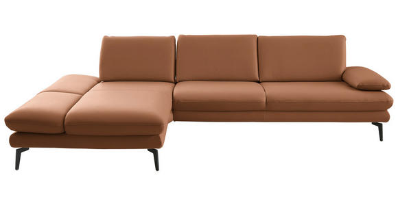 ECKSOFA in Echtleder Hellbraun 195/308 cm - Hellbraun/Schwarz, Design, Leder/Metall (195/308cm) - Dieter Knoll