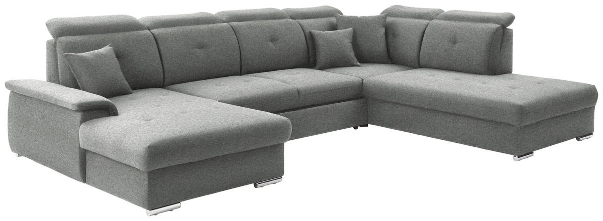 WOHNLANDSCHAFT in Flachgewebe Grau  - Silberfarben/Grau, Design, Kunststoff/Textil (187/365/263cm) - Cantus