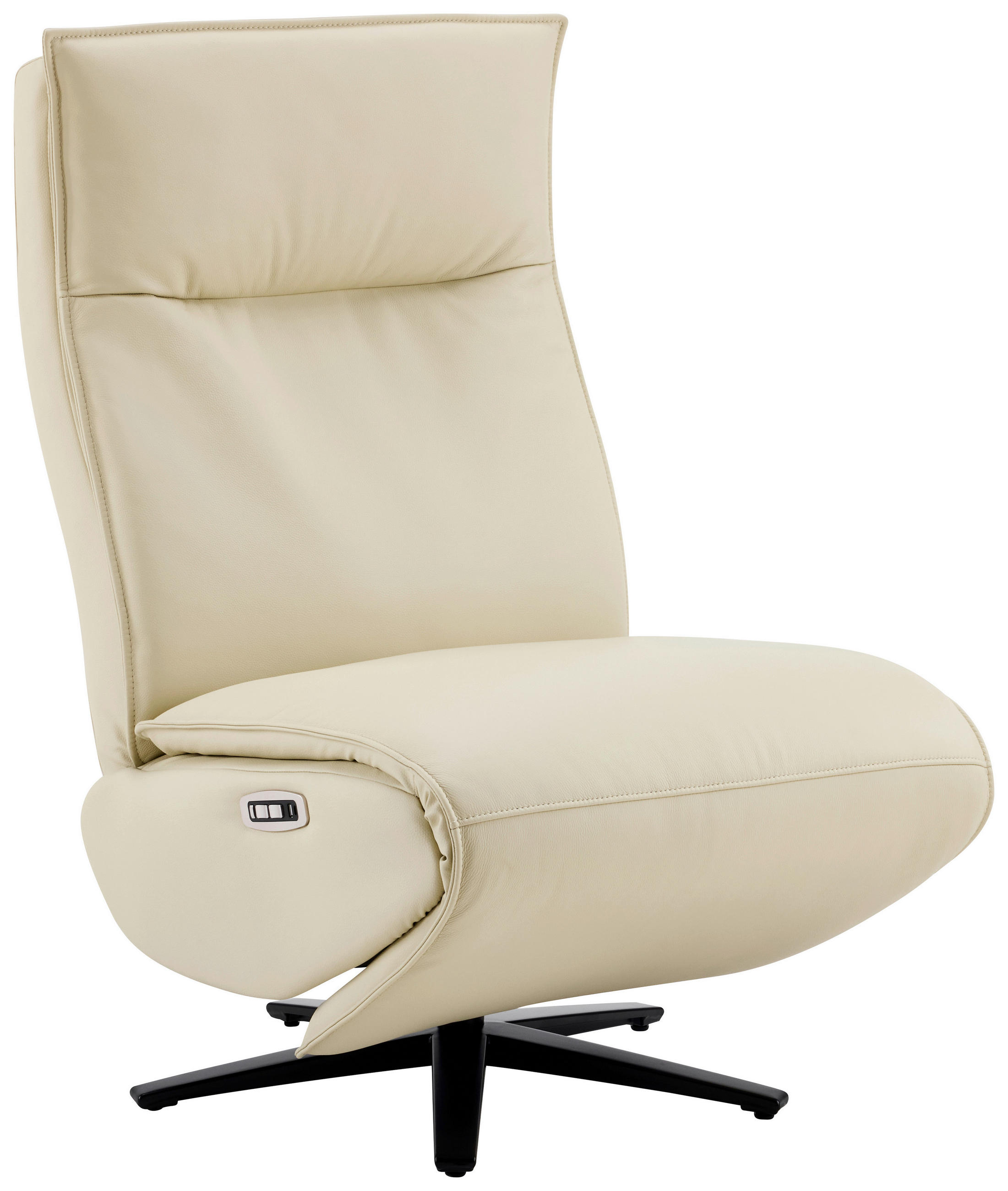 RELAXSESSEL Lederlook Echtleder Relaxfunktion, Kopfteilverstellung, Fußteilverstellung    - Beige/Schwarz, Design, Leder/Textil (70/110/82cm) - Stylife