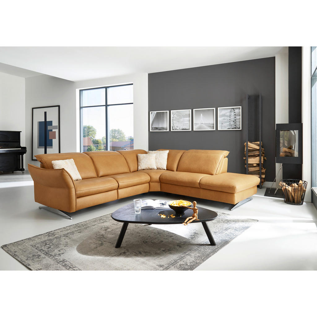 Thumbnail - Hukla Ecksofa Valdera, Orange, Leder, Echtleder, Semi-Anilinleder, 4-Sitzer, L-Form, 292x258 cm, Goldenes M, Typenauswah...