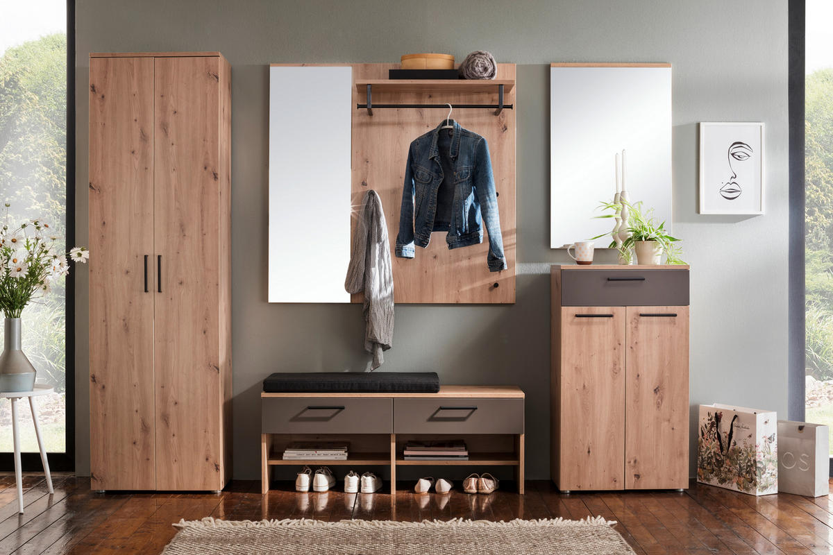 GARDEROBE 7-teilig 260/200/38 cm  - Eichefarben/Braun, Konventionell, Holzwerkstoff (260/200/38cm) - Moderano