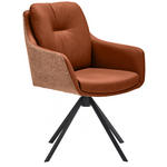 ARMLEHNSTUHL  Lederauswahl, Stoffauswahl, Typenauswahl, Sitzfläche 360° drehbar, inklusive Armlehnen, Gestellauswahl, automatische Rückholfunktion Webstoff Kombination Echtleder/Stoff  Schwarz, Haselnussfarben, Cognac  - Cognac/Schwarz, Design, Leder/Text