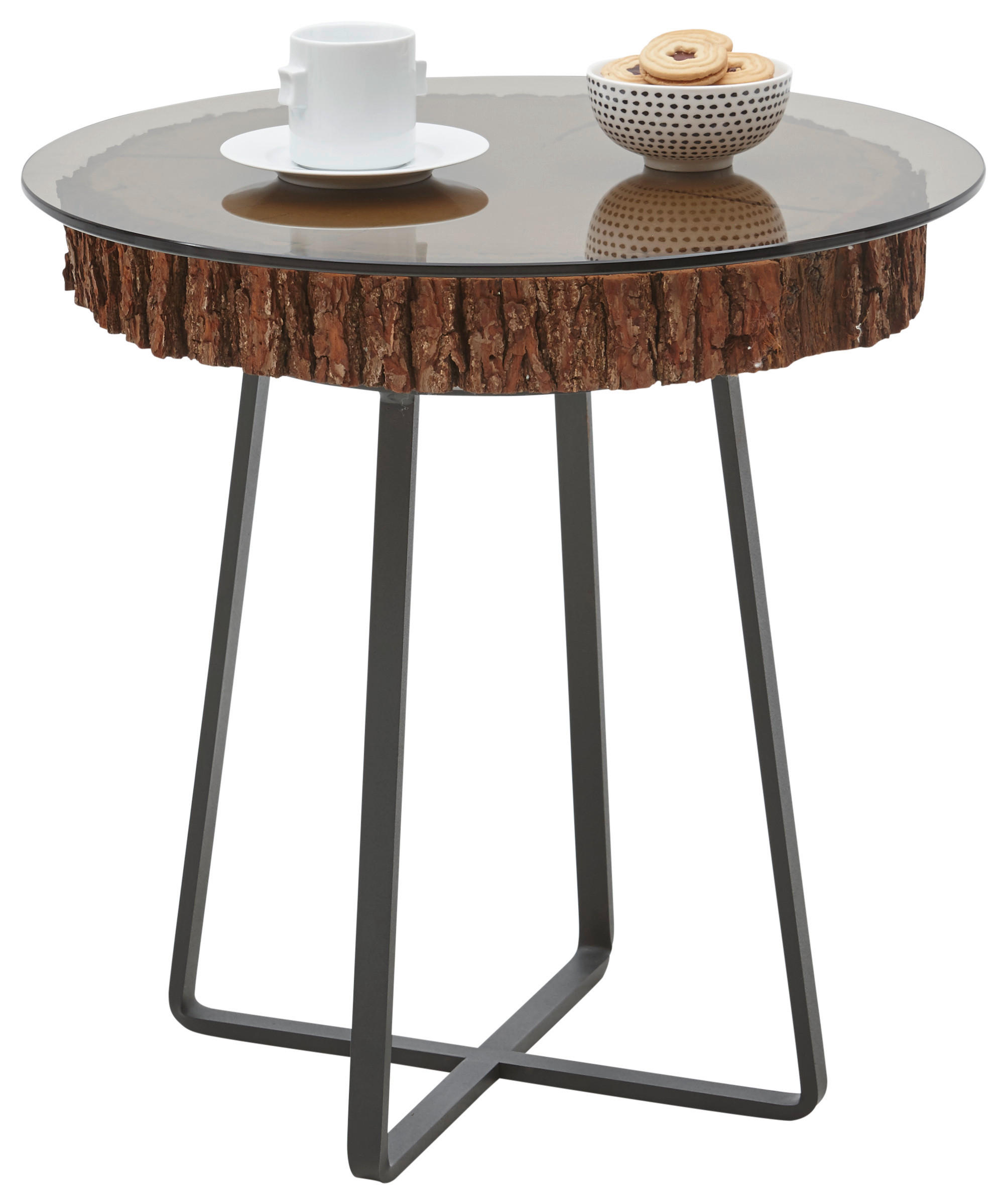 Beistelltisch Baumscheibe Kerneiche vollmassiv rund Anthrazit, Eichefarben, Bronzefarben - Eichefarben/Anthrazit, Design, Glas/Holz (52/52/52cm) - Valnatura