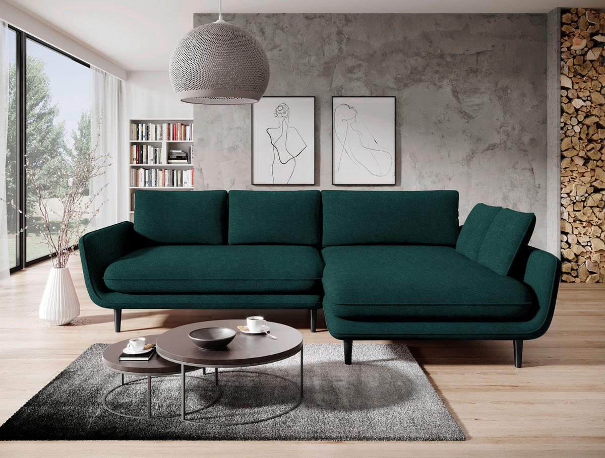 ECKSOFA in Velours Dunkelgrün  - Dunkelgrün/Schwarz, Design, Holz/Textil (260/167cm) - Welnova