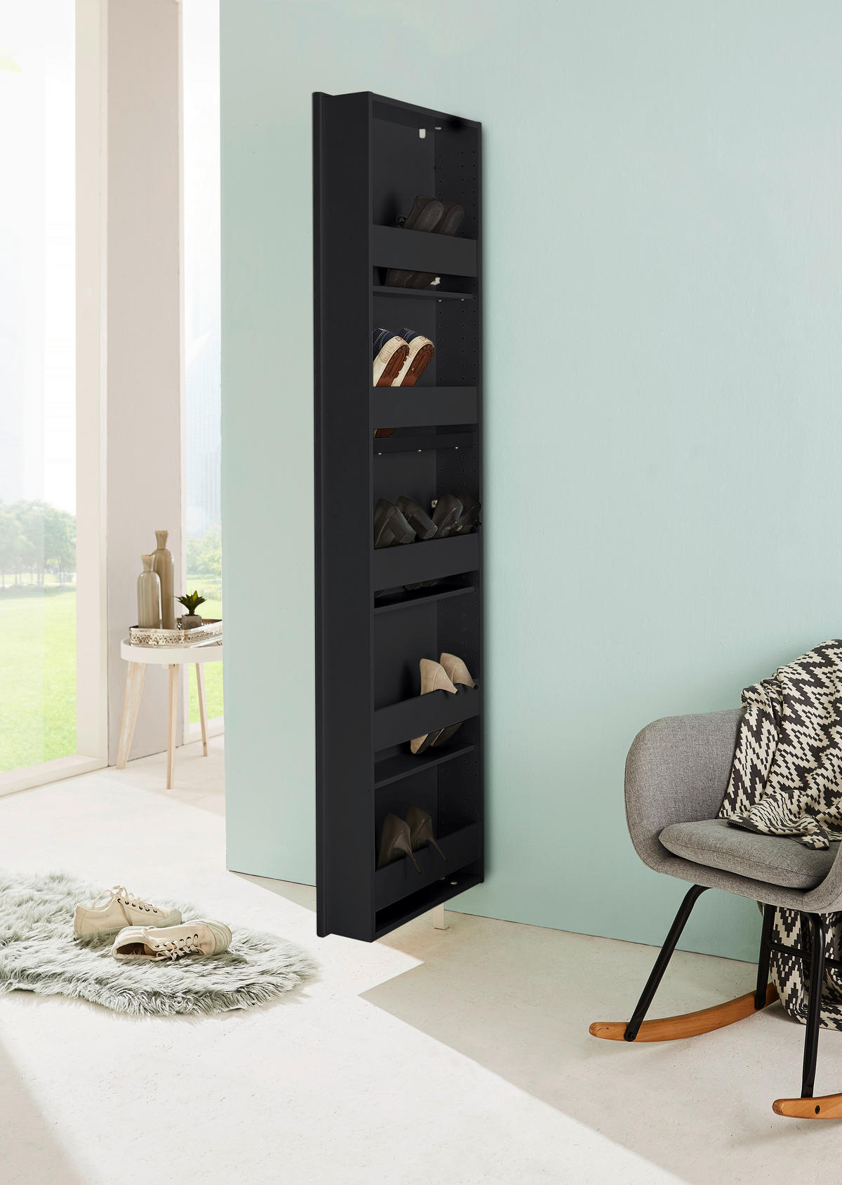 SCHUHSCHRANK GW-1189  in 50/195/18 cm  - Anthrazit, Design, Glas/Holzwerkstoff (50/195/18cm) - Xora