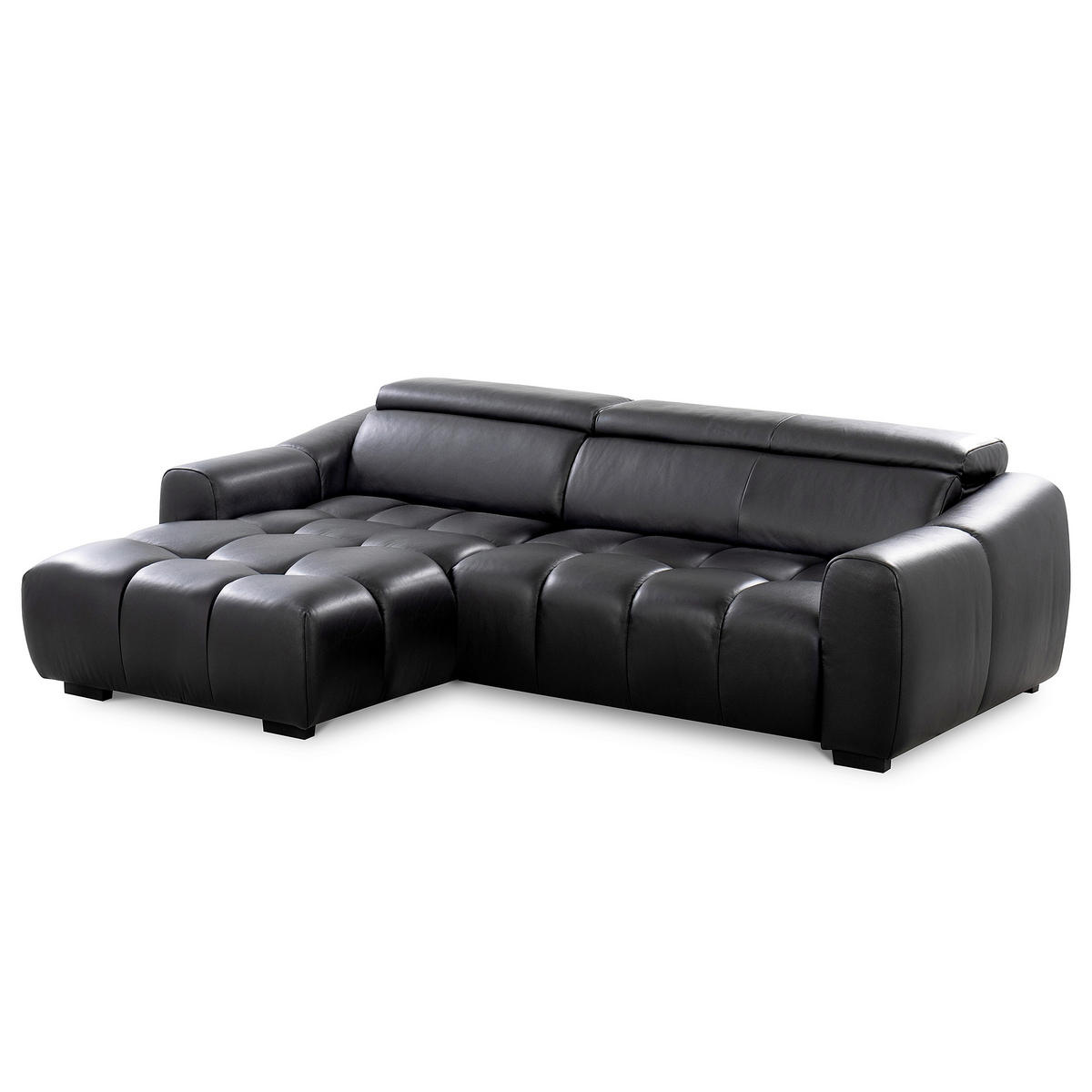 ECKSOFA AVEIRO Schwarz Echtleder Bettkasten, Kopfteilverstellung, Sitzvorzug  - Schwarz, Design, Leder/Kunststoff (177/274cm) - Livetastic