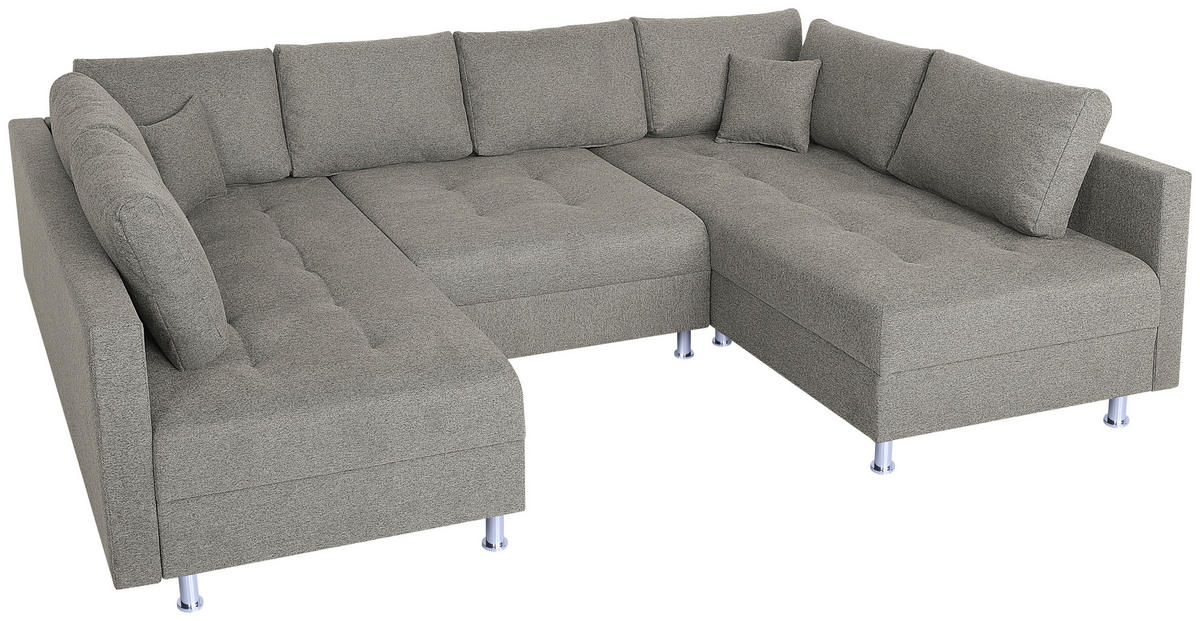 WOHNLANDSCHAFT Taupe Webstoff  - Taupe/Chromfarben, Design, Textil (192/308/192cm) - P & B