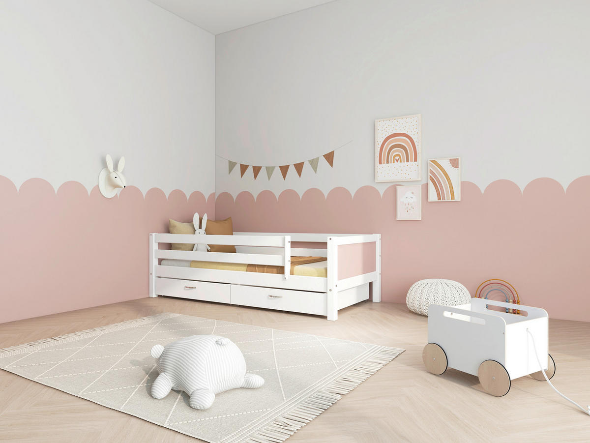 BETT 90/200 cm,  in Rosa, Weiß, Rollrost, Absturzsicherung, Bettschubladen  - Rosa/Weiß, MODERN, Holz (90/200cm) - Chameo