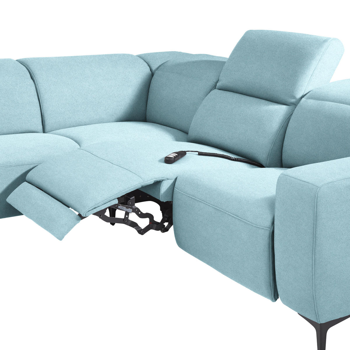 ECKSOFA Hellblau Flachgewebe  - Schwarz/Hellblau, Design, Textil/Metall (238/290cm) - Pure Home Lifestyle