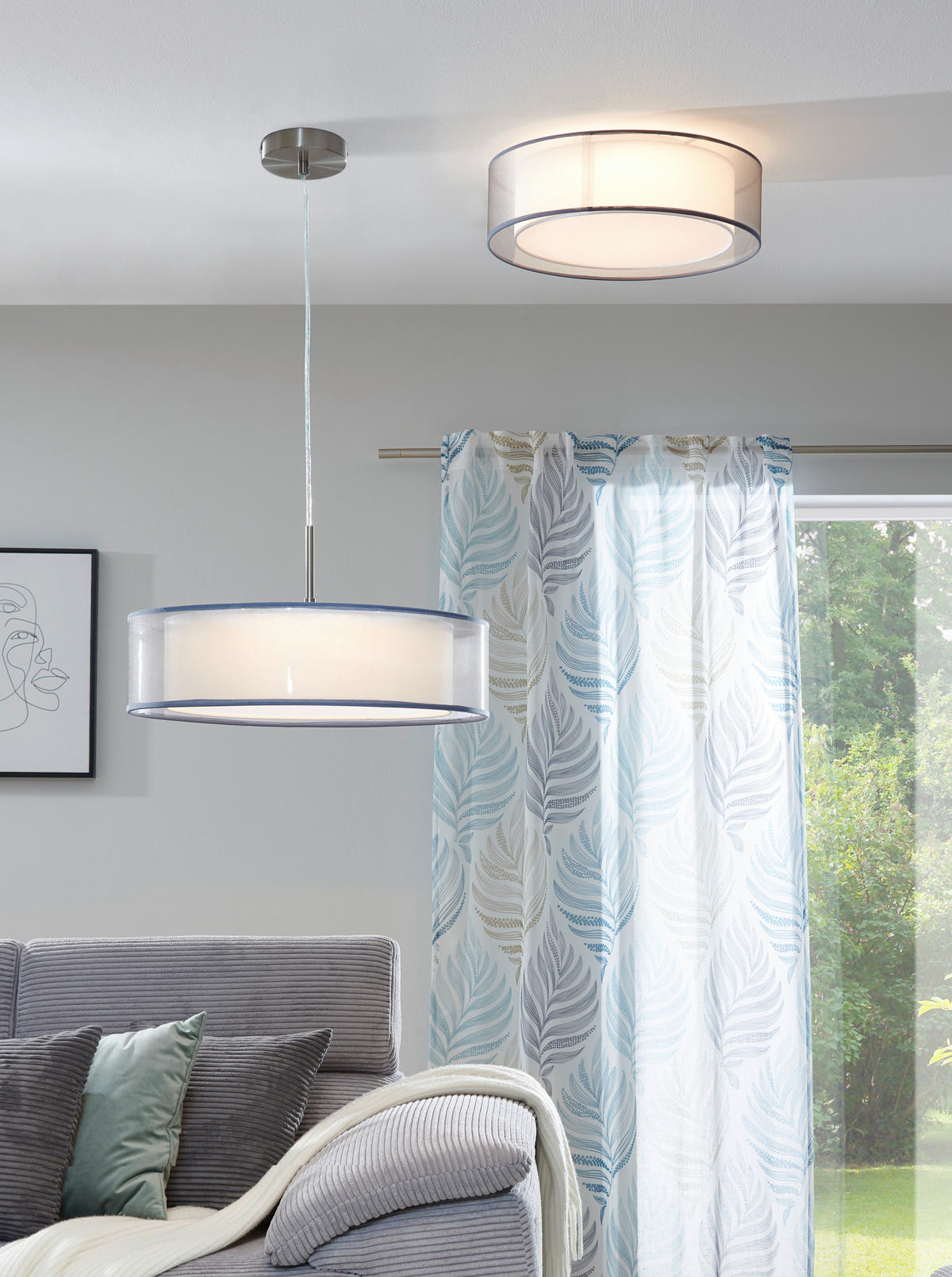 HÄNGLAMPA Chloe 50/150 cm  - grå, Design, metall/textil (50/150cm) - Globo