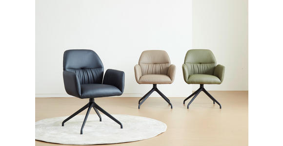 ARMLEHNSTUHL  Sitzfläche 360° drehbar, automatische Rückholfunktion  Echtleder  - Schwarz/Hellgrün, Design, Leder/Metall (62/89/63cm) - Dieter Knoll