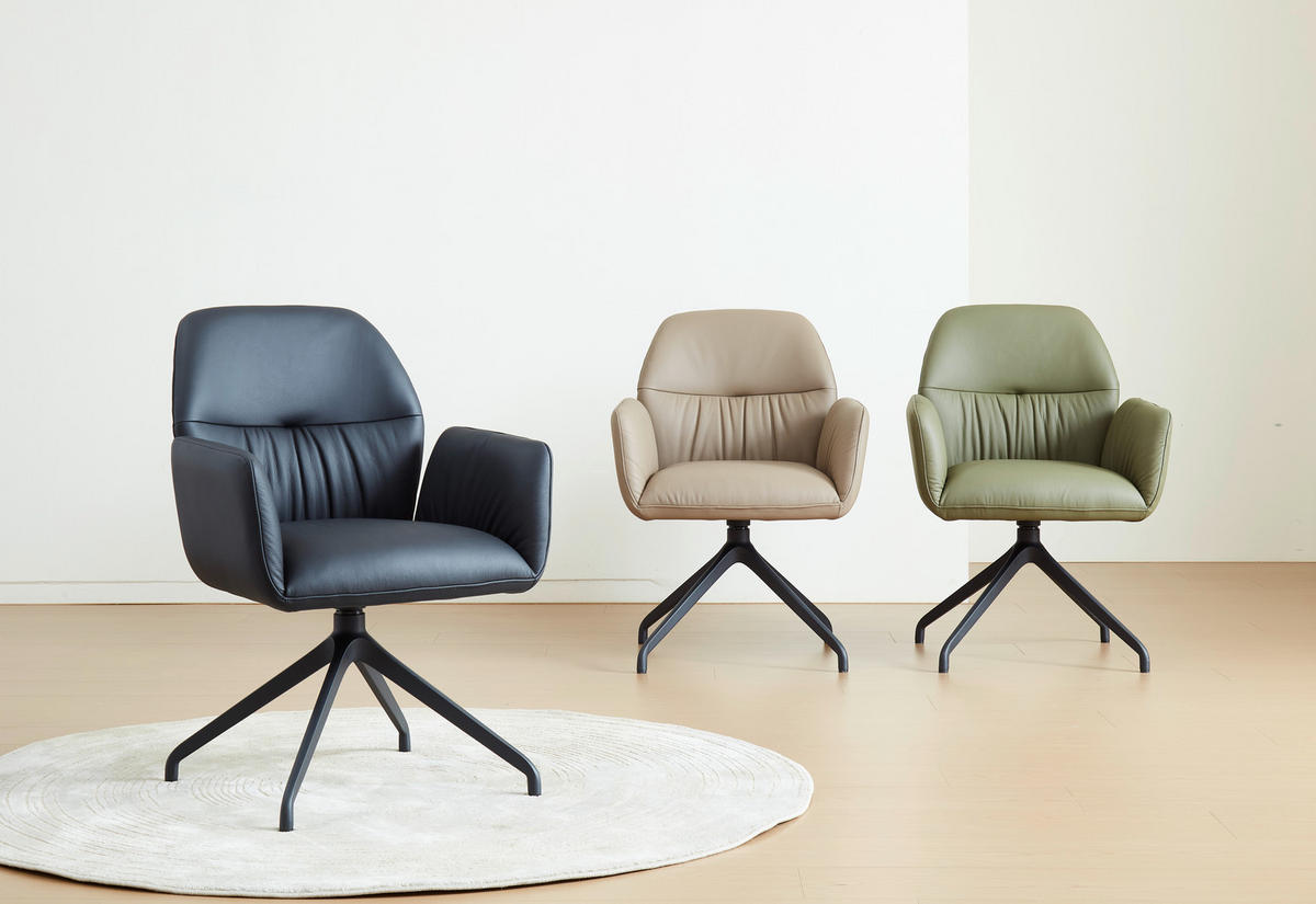 ARMLEHNSTUHL  Sitzfläche 360° drehbar, automatische Rückholfunktion  Echtleder  - Schwarz/Hellgrün, Design, Leder/Metall (62/89/63cm) - Dieter Knoll