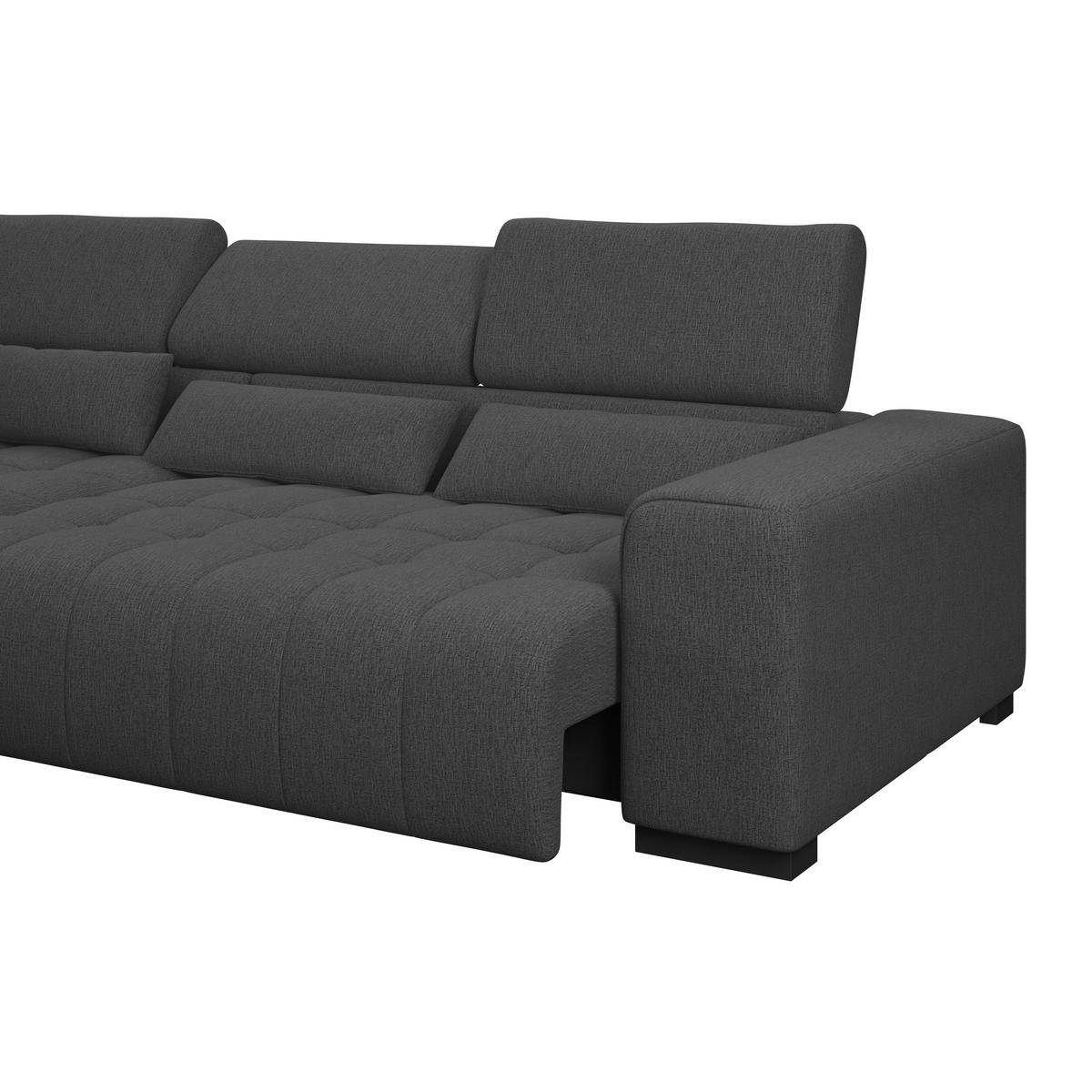 ECKSOFA MATERA Graphitfarben Chenille, Struktur Nierenkissen, Kopfteilverstellung, Sitzvorzug  - Schwarz/Graphitfarben, Trend, Holz/Textil (226/311cm) - MID.YOU